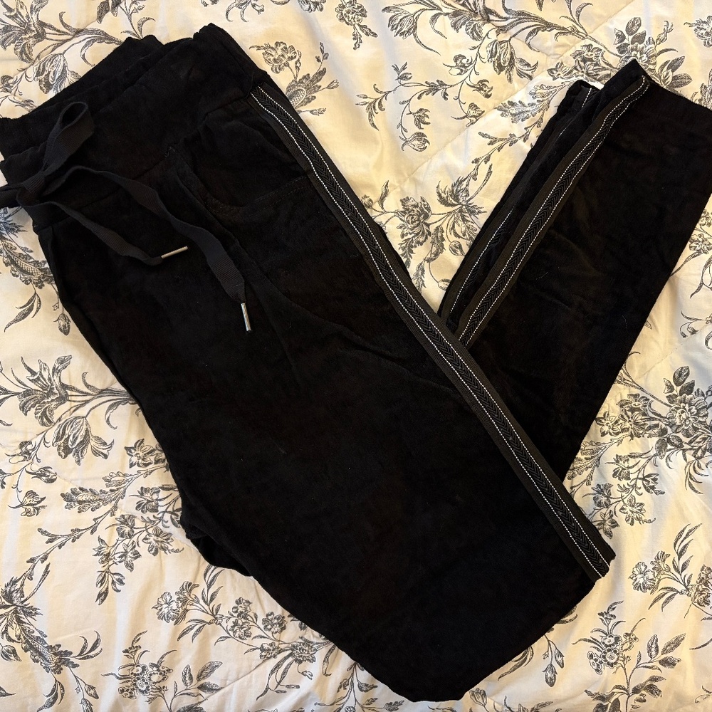 The Porter Collective Thin Corduroy Black Joggers Silver and Black Detail